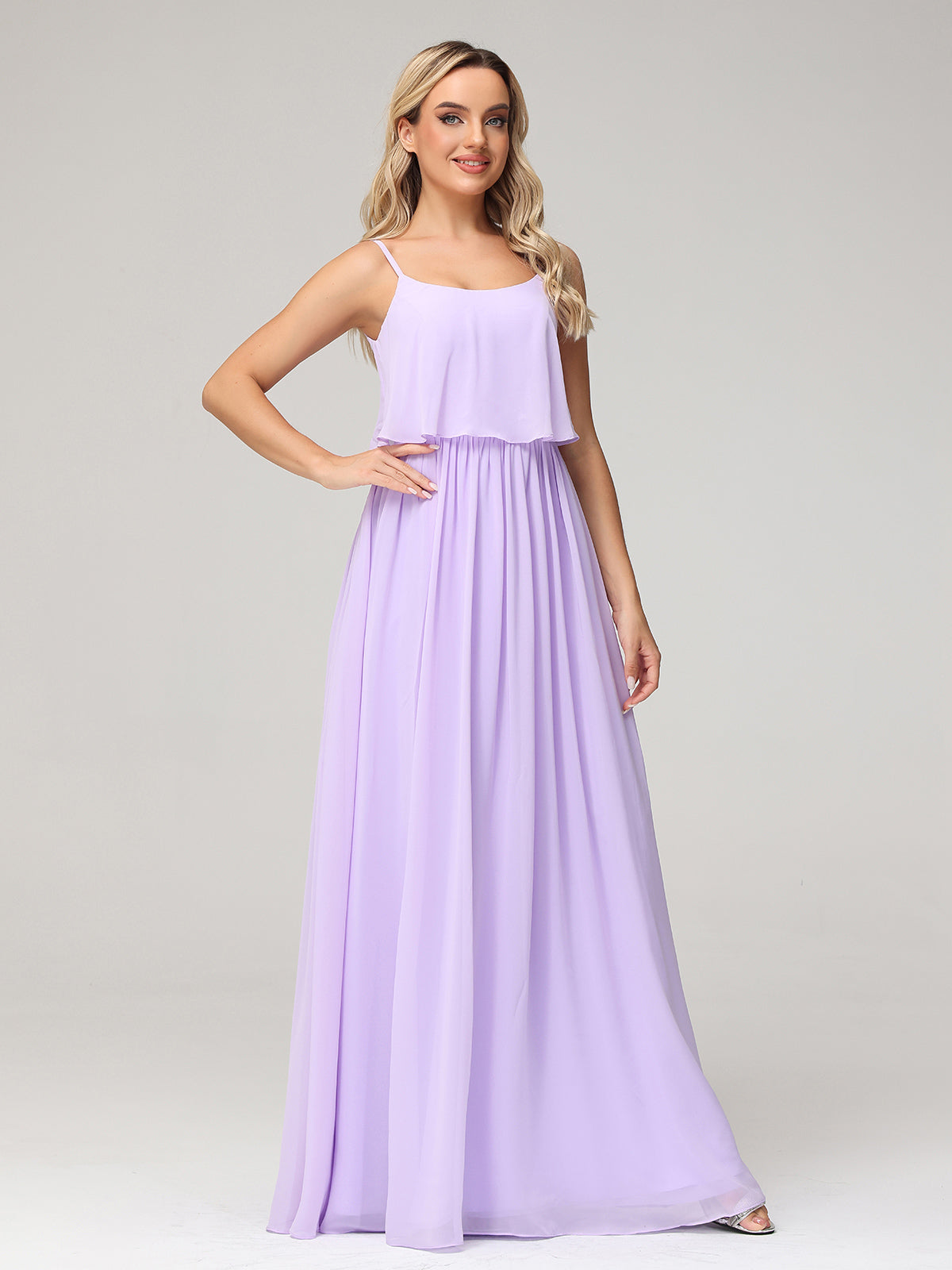 Spaghetti Strap Scoop Neck Layered Bodice Dress-Lilac