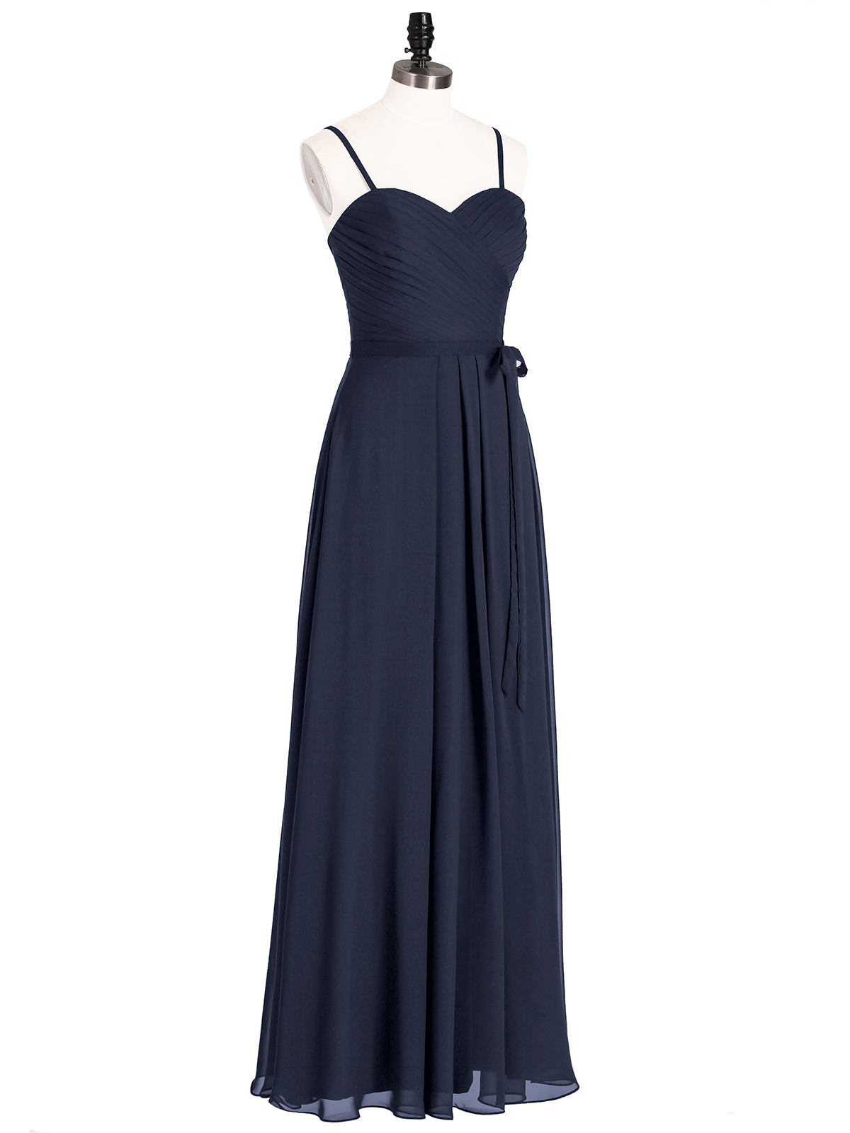 Spaghestti Strap Chiffon Dress with Sweetheart NECK-Dark Navy