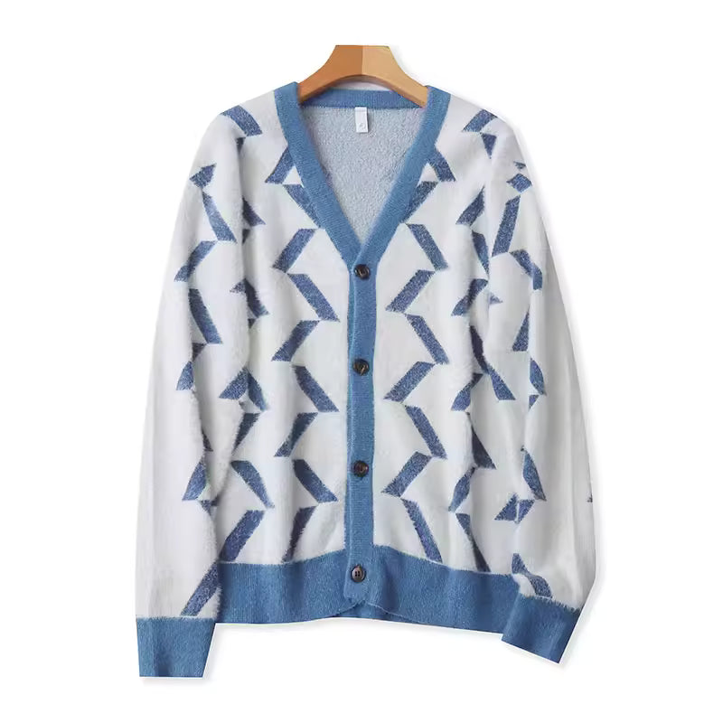 Spring and Autumn Single-Breasted Mohair V-Neck Sweater - Stylish, Slimming, Flowy, Casual Cardigan/Outerwear 11379
