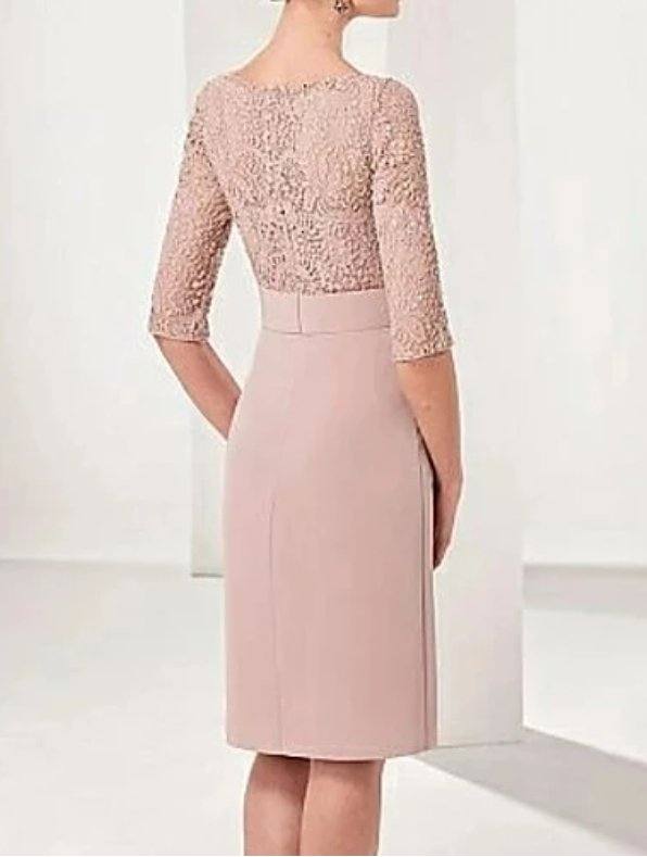 Plus Size Mother Of The Bride Dresses Sheath Half Sleeves Knee Length Chiffon Lace Short Groom Mother Dresses For Wedding - RongMoon