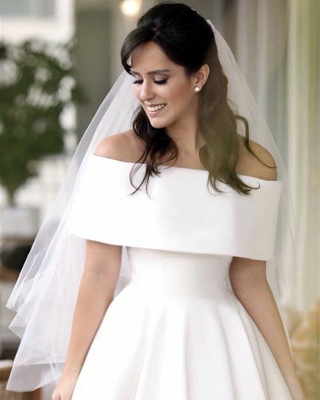 Off Shoulder Satin Wedding Dresses Front Short Long In Back