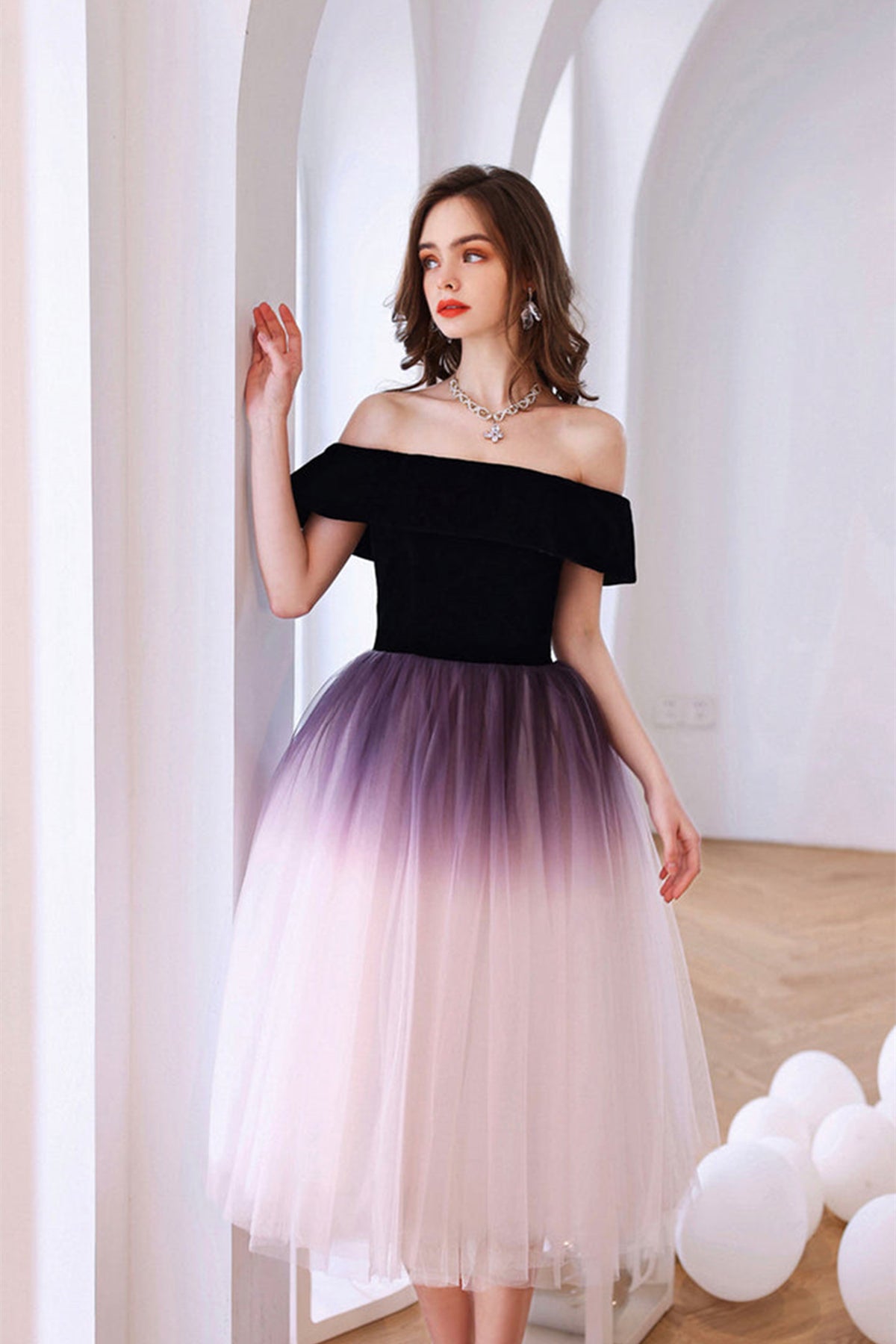 Off Shoulder Ombre Tulle Short Prom Homecoming Dress, Ombre Formal Graduation Evening Dress A1627