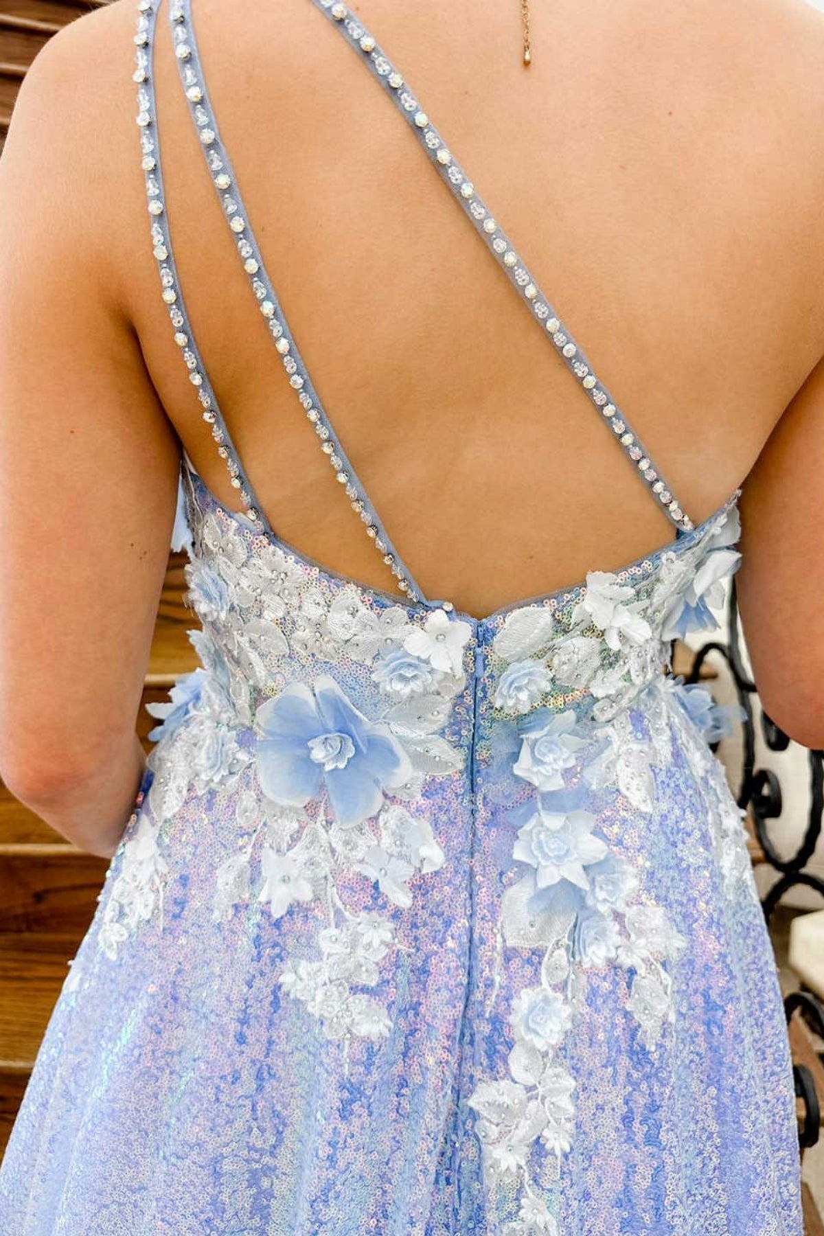 One Shoulder Lilac Lace Floral Long Prom Dress, One Shoulder Lilac Formal Dress, Lilac Evening Dress with 3D Flowers A2010