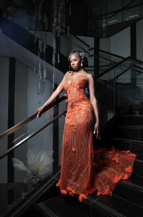 Gorgeous Orange Mermaid Sweetheart Neck Beaded Sequin Tulle Train Prom Dress Evening Dress cc5200
