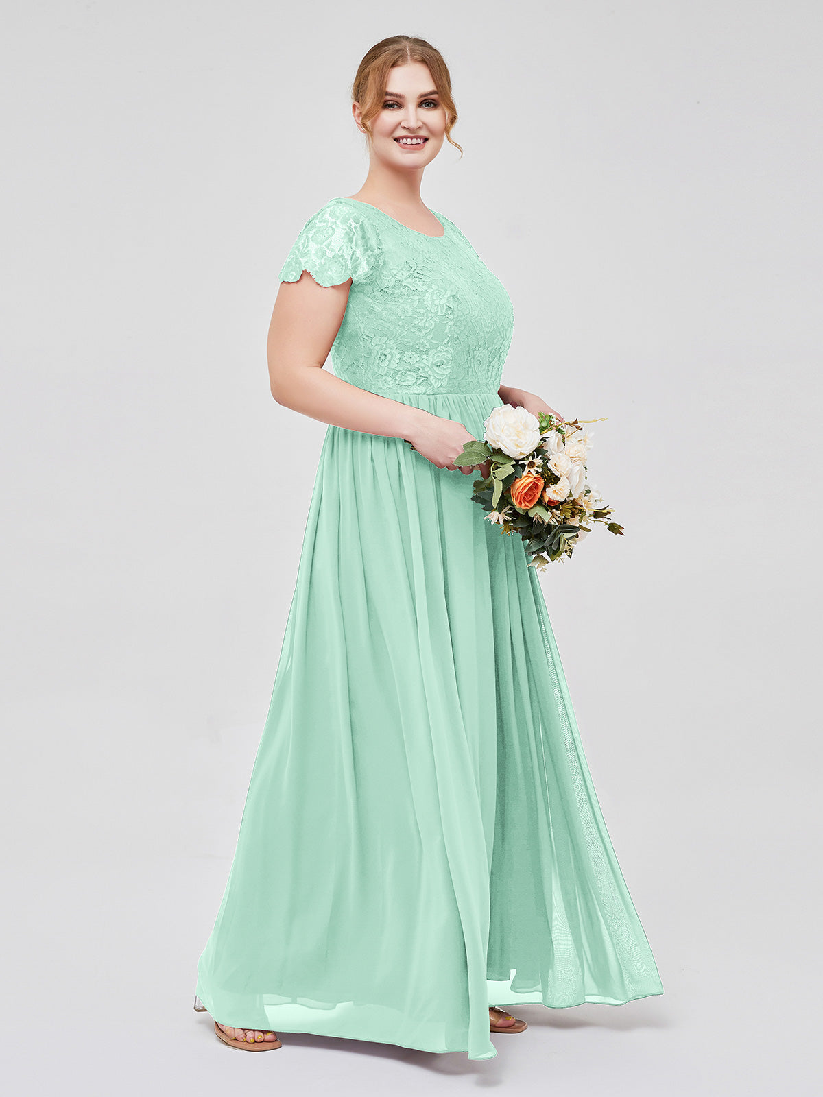 Long Bridesmaid Dresses with Cap Sleeves Mint Green