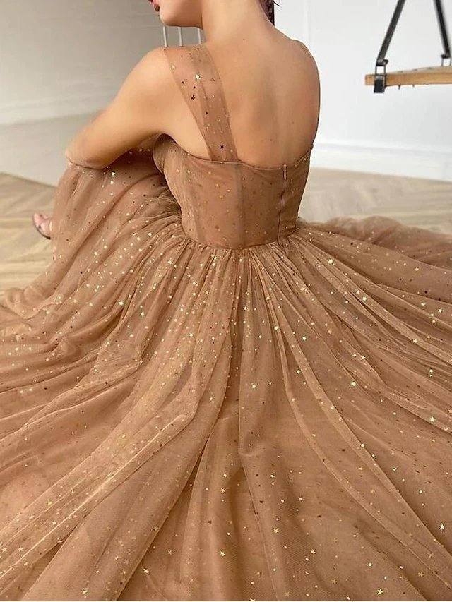 A-Line Elegant Prom Formal Evening Dress Spaghetti Strap Scoop Neck Sleeveless Ankle Length Lace with Pleats Ruched - RongMoon