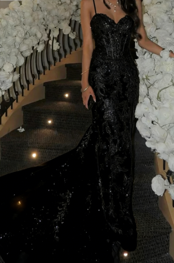 Elegant Champagne Mermaid V-neck Sequin Embroidered Slit Prom Dress Evening Dress cc4968
