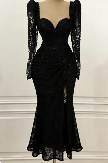 Royal Blue Vintage Prom Dress Long Sleeves Evening Dress c2732
