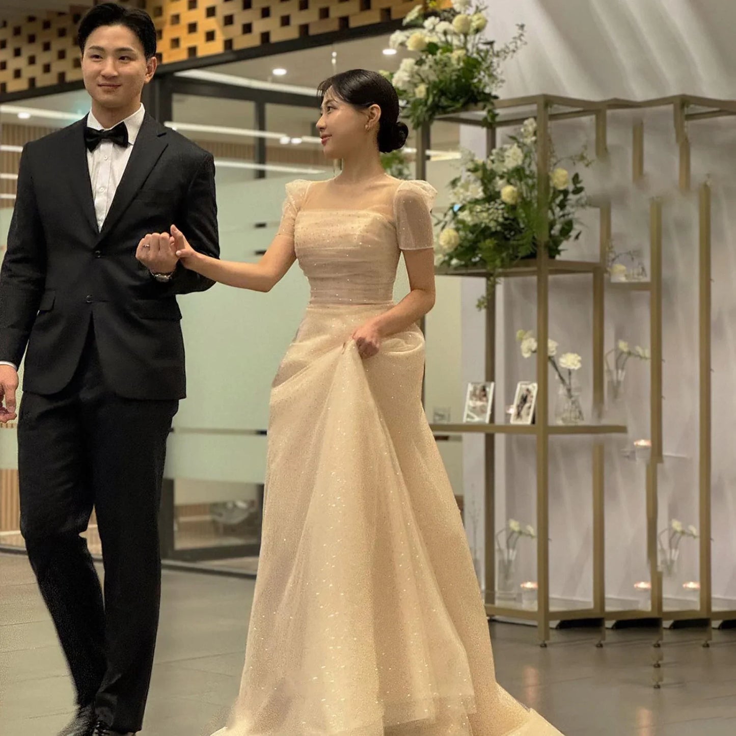 Square Collar Customized Wedding Dresses Floor Length Elegant Gowns