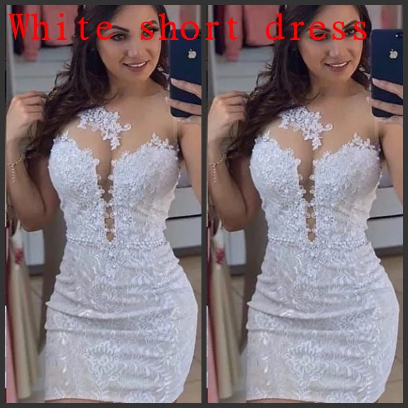 Short Sheath Lace 2 in 1 Wedding Dresses with Detachable Skirt Two Pieces Pearls Bridal Gowns
