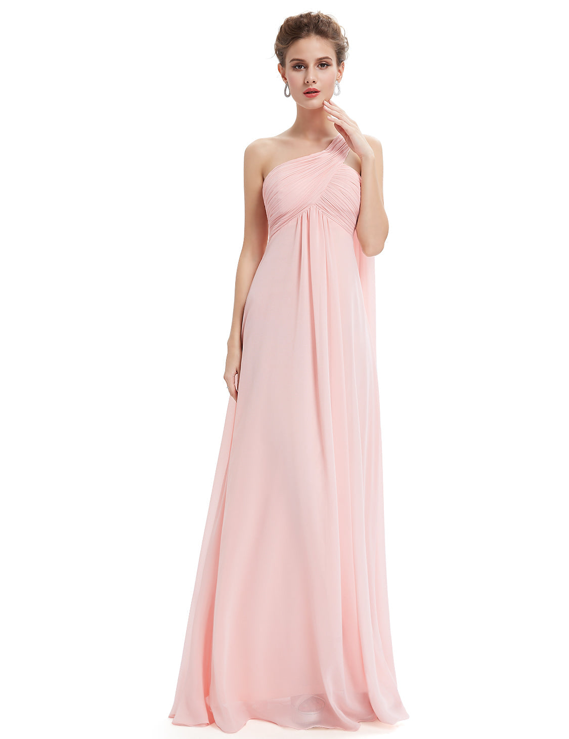 One-shoulder Empire Pleated Long Chiffon Bridesmaid Dress