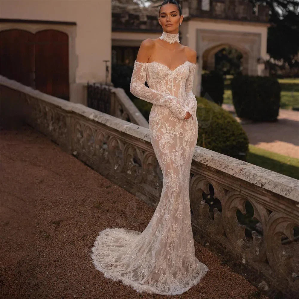 Charming Mermaid Lace Wedding Dresses With Long Sleeves