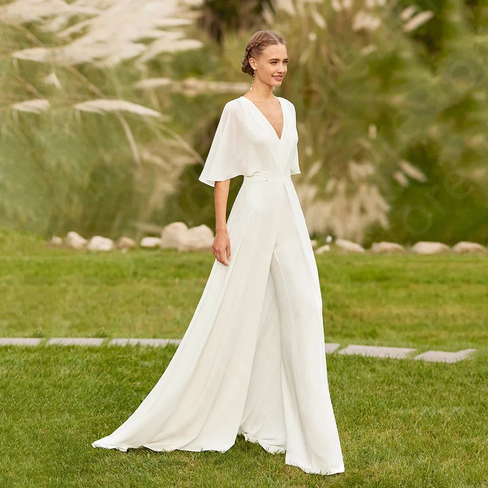 Lovely Beach Wedding Dresses White Pants Suit Bridal Gowns Summer Boho