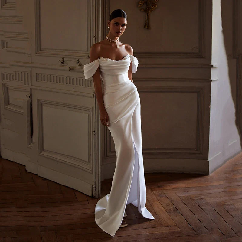 Eightree White Mermaid Wedding Dresses Women Off The Shoulder Lace Bridal Dress Elegant Evening Prom Gowns