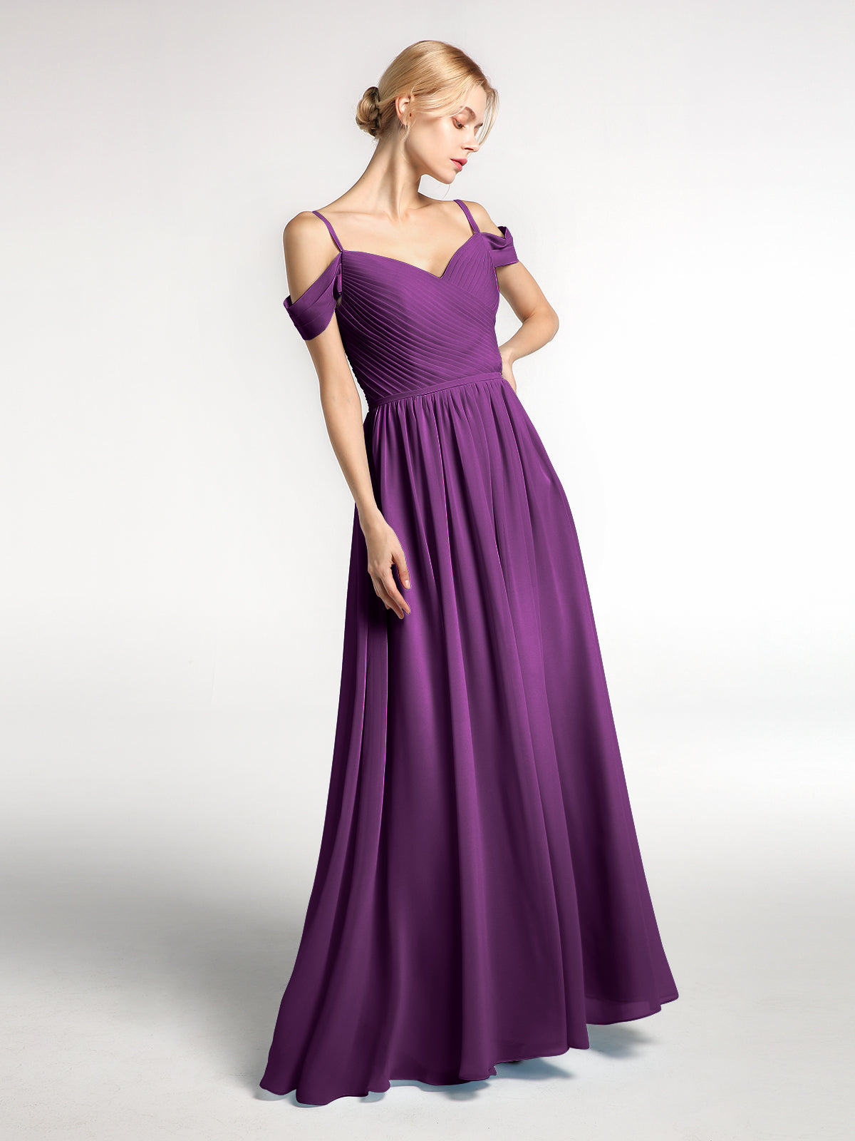 Chiffon Bridesmaid Dress with Pleated Bodice-Grape