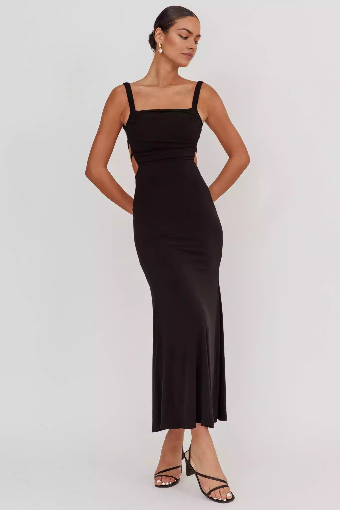 Super popular pleated elastic shoulder strap, back strap pad, hidden zipper, Prom Dresses