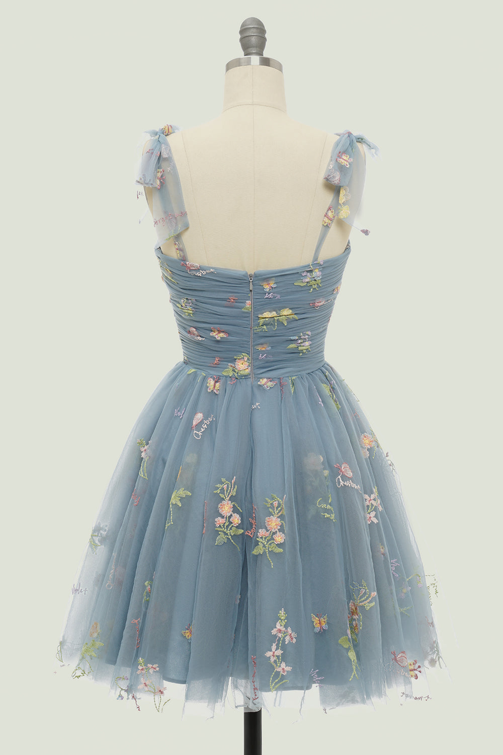 Nude Floral Print A-Line Short Homecoming Dress