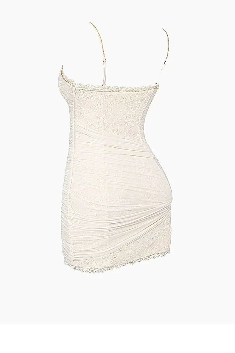 Sexy Lace Suspender Ivory V-Neck Bodycon Short Prom Dress Party Dress HZ1024