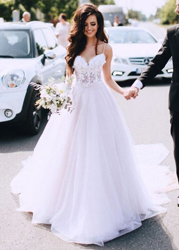 New arrival Spaghetti Straps Boho Lace Long Wedding Dress