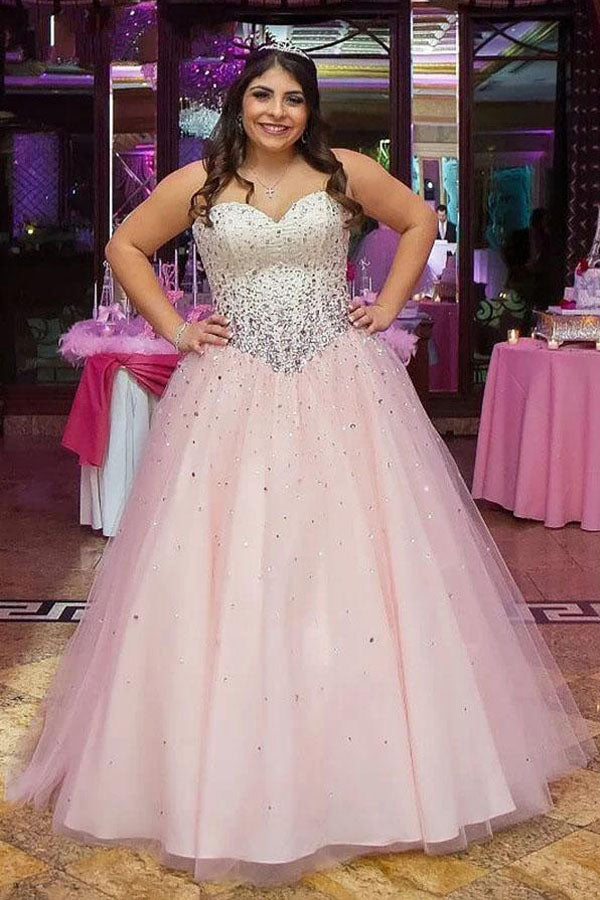 A-Line/Princess Sweetheart Tulle Floor-Length Plus Size Prom Dresses