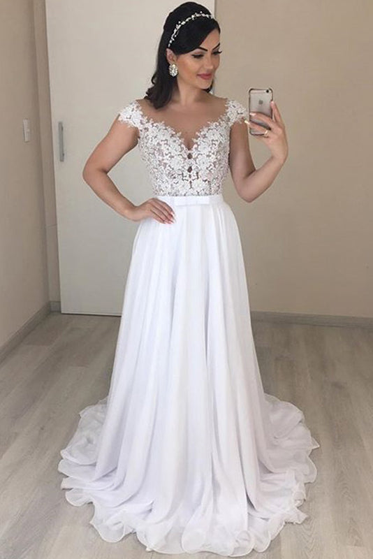 A-Line/Princess V-neck Lace Wedding Dress