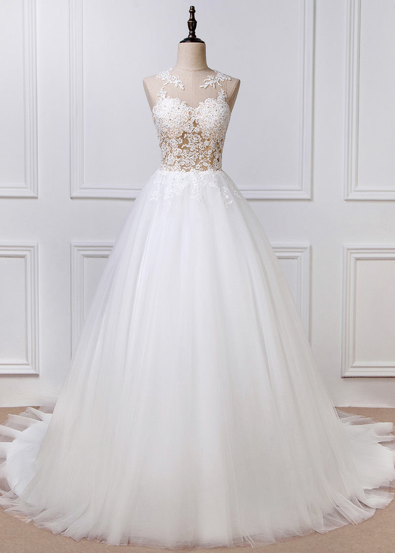 A-line/Princess Tulle Appliques Lace Wedding Dresses