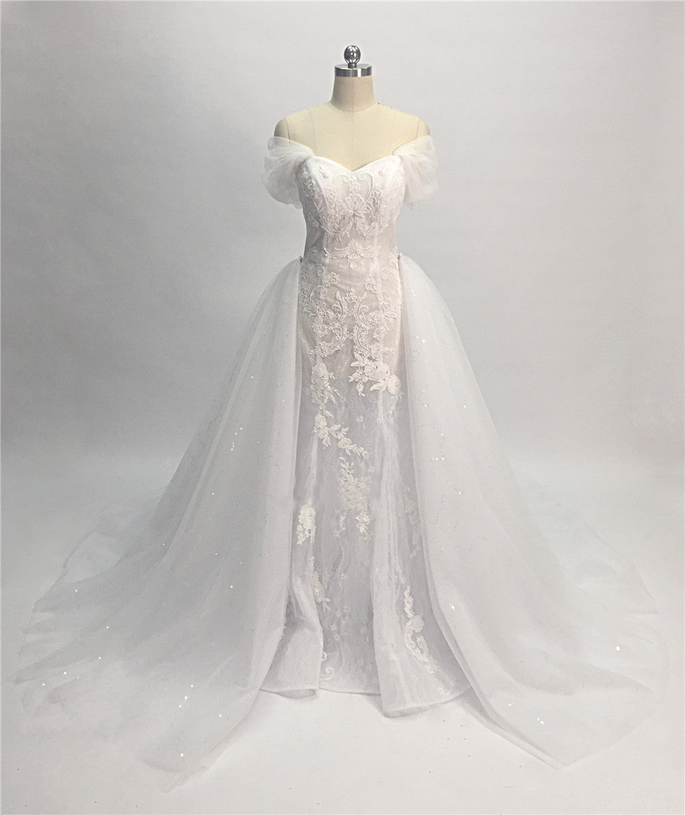 Trumpet/Mermaid Lace Off-the-Shoulder Tulle Wedding Dresses