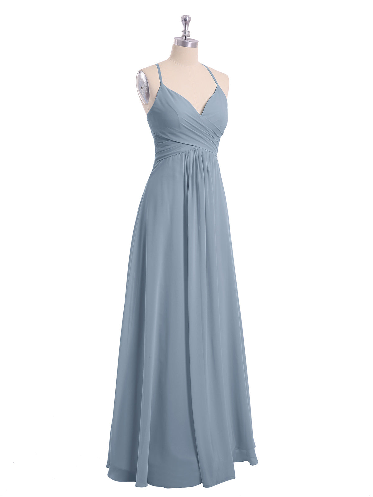 Spaghetti Strap V-neck Chiffon Dresses-Dusty Blue