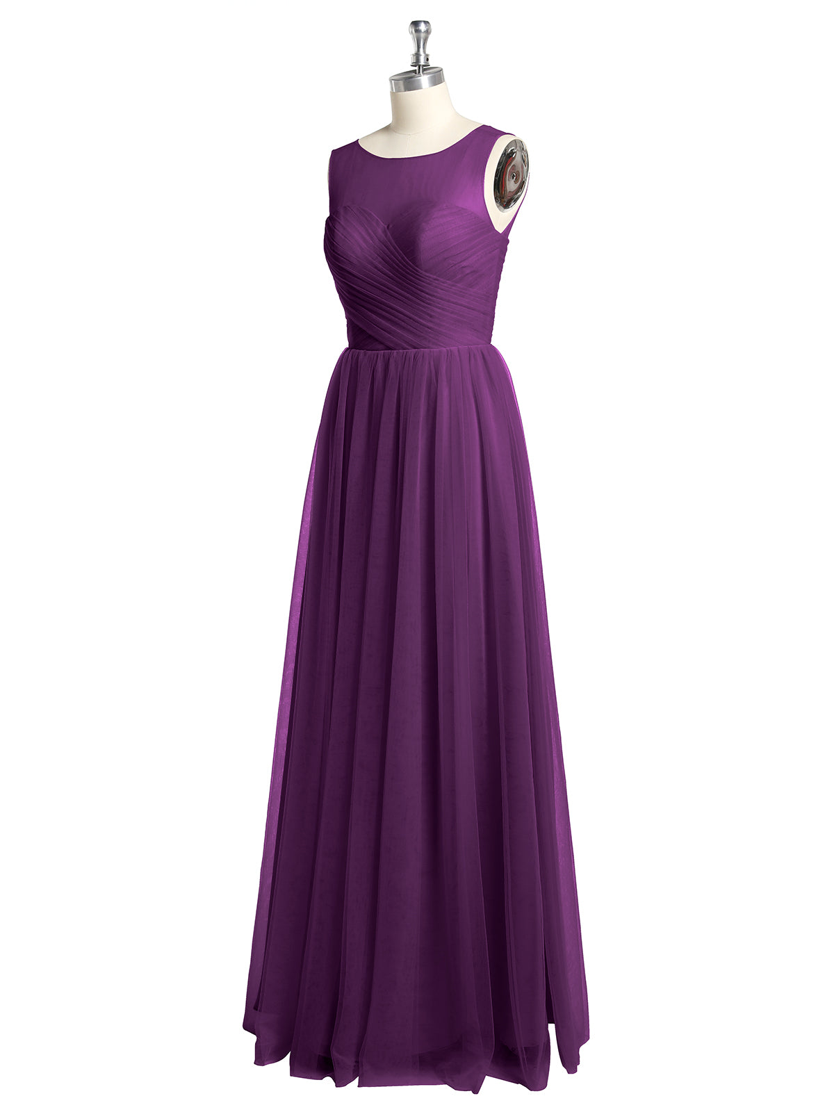Illusion Neck Cross Tulle Bridesmaid Dresses-Grape