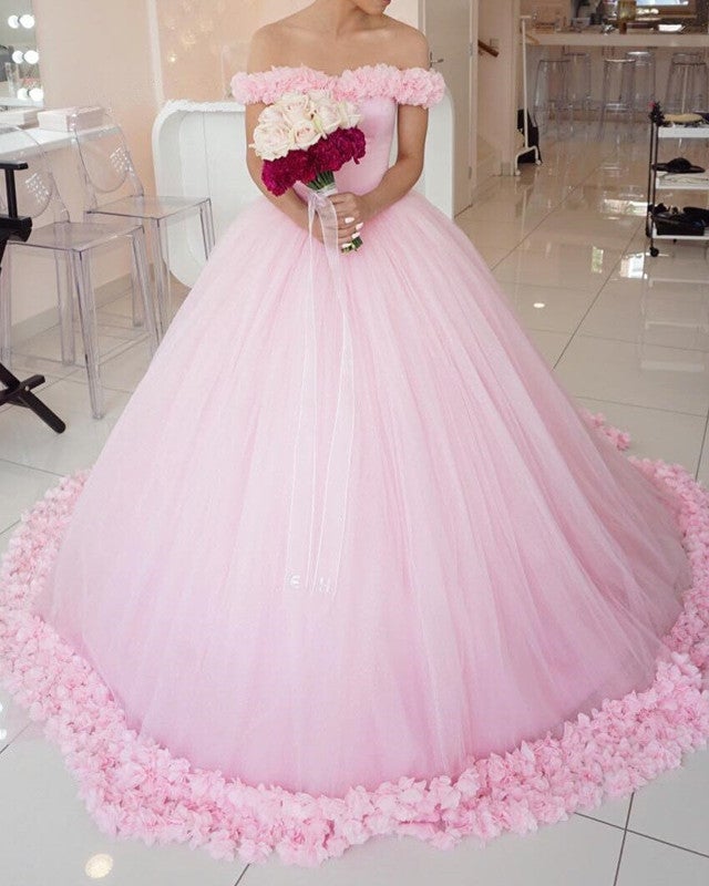Tulle Flower Dresses Ball Gowns With Off Shoulder