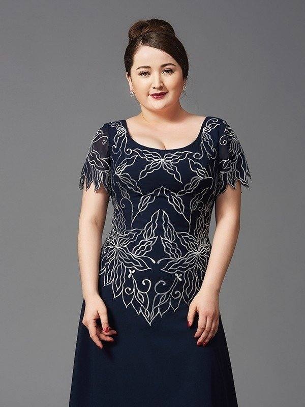 A-Line/Princess Square Short Sleeves Long Chiffon Mother of the Bride Dresses - RongMoon