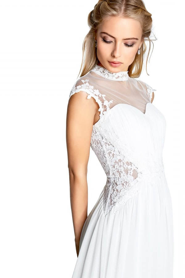 Elegant Ivory High Neck Applique Bridal Dresses