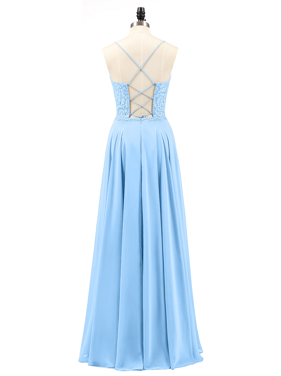 Spaghetti Strap Lace Dress with Corset Back-Blue