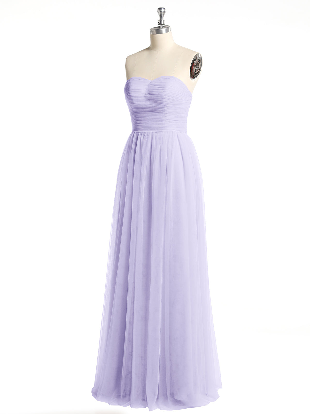 Strapless Sweetheart Long Tulle Bridesmaid Dresses-Lilac