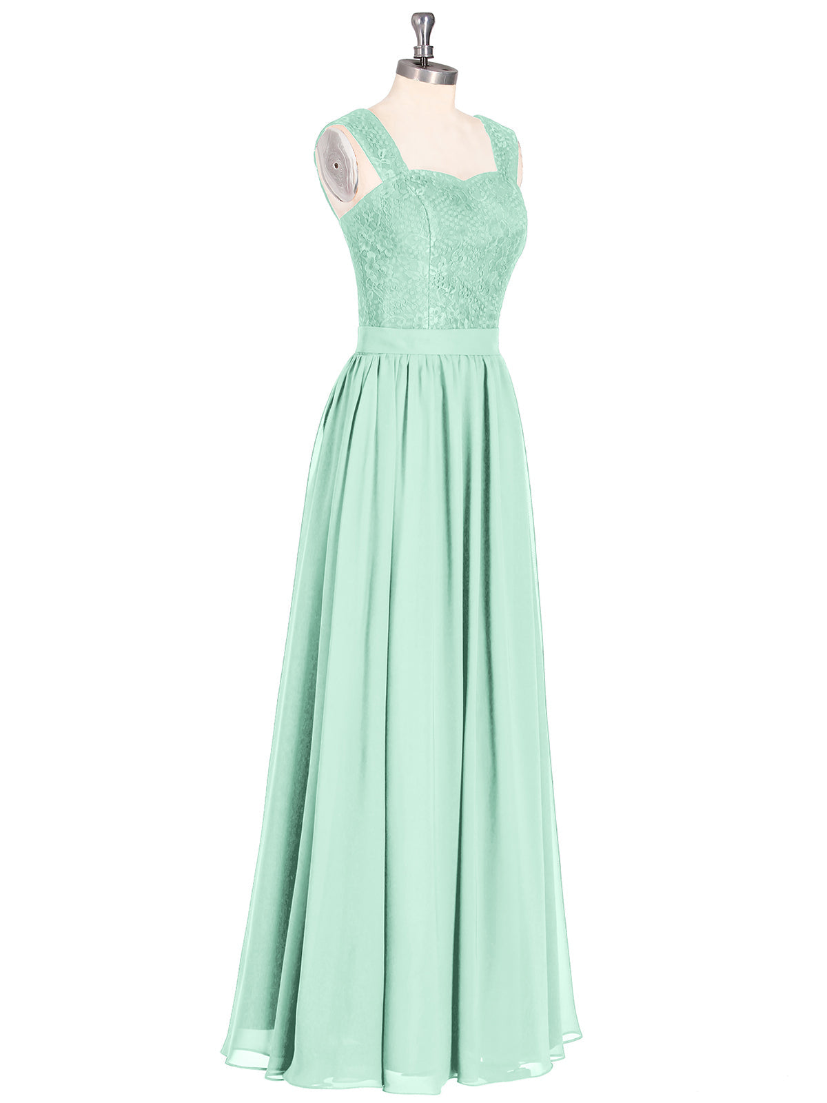 Shoulder Strap Lace AND CHIFFON Long Dress-Mint Green
