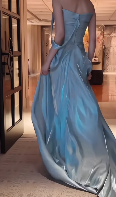 Sexy Mermaid Strapless Light Sky Blue Satin Prom Dresses Party Dress Summer 20th Birthday Outfits Birthday Dresses W0789