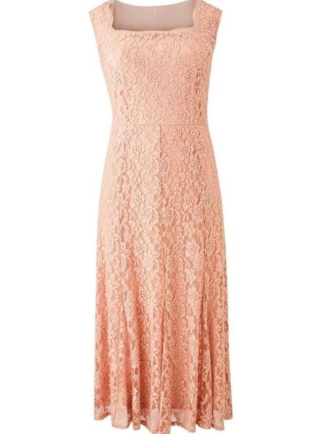 Two Piece Sheath / Column Mother of the Bride Dress Elegant Square Neck Ankle Length Lace Half Sleeve with Pleats Embroidery - RongMoon