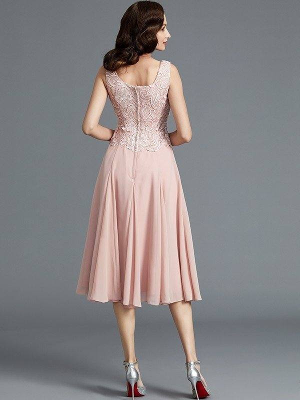 A-Line/Princess Sleeveless Scoop Tea-Length Chiffon Mother of the Bride Dresses - RongMoon
