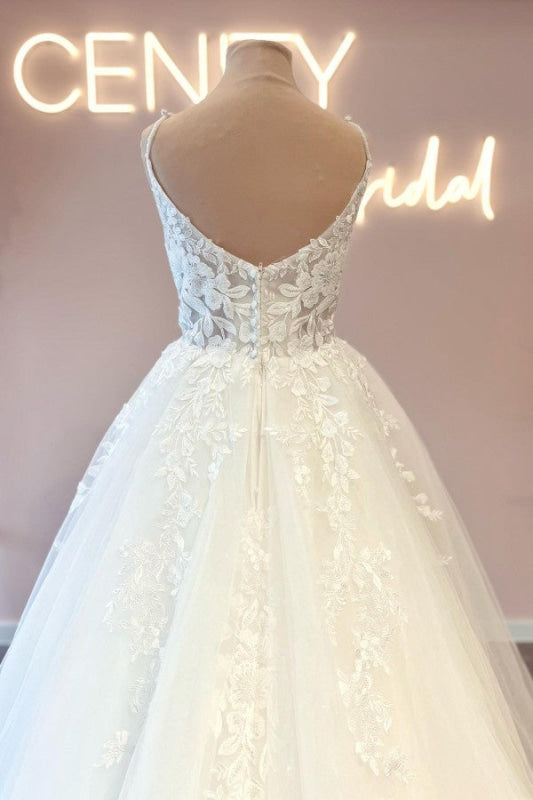 A-Line Spaghetti Straps Sweetheart Tulle Wedding Dress