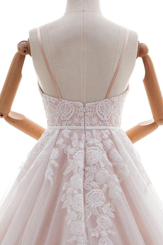 Appliques Spaghetti Strap A-line Wedding Dress
