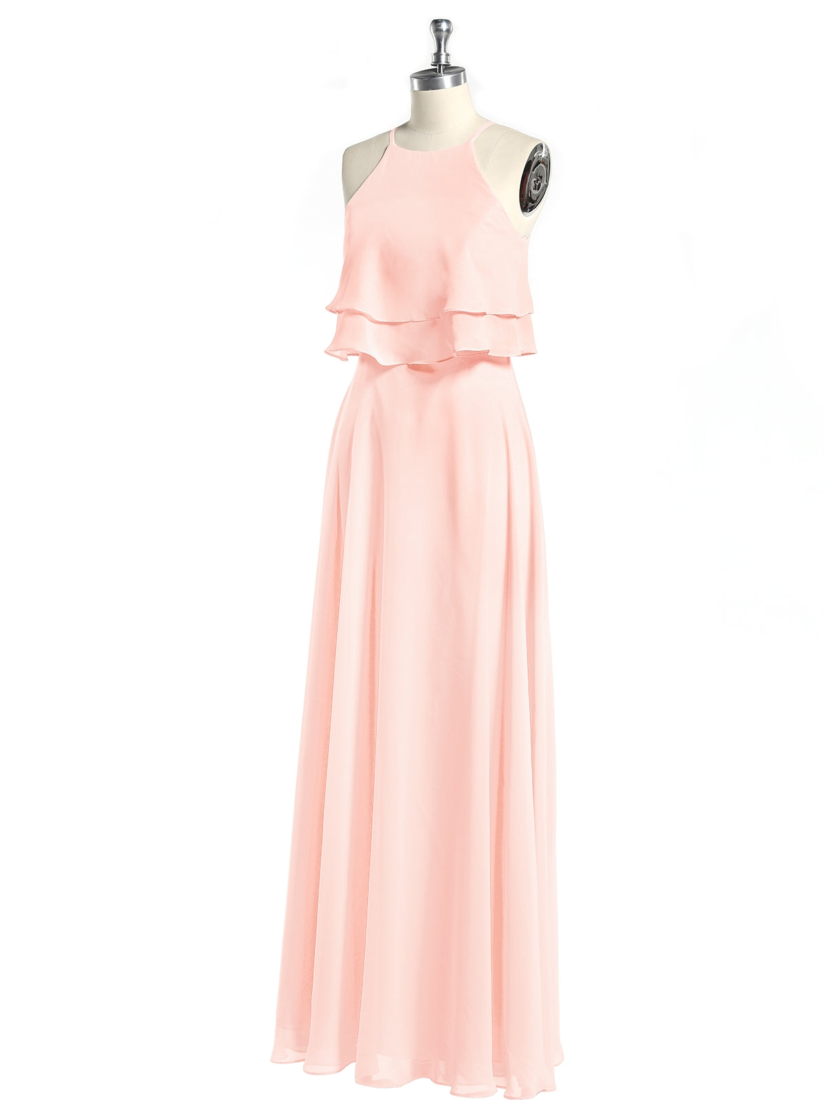 Two Layers Ruffles Bodice Chiffon Dresses Pearl Pink
