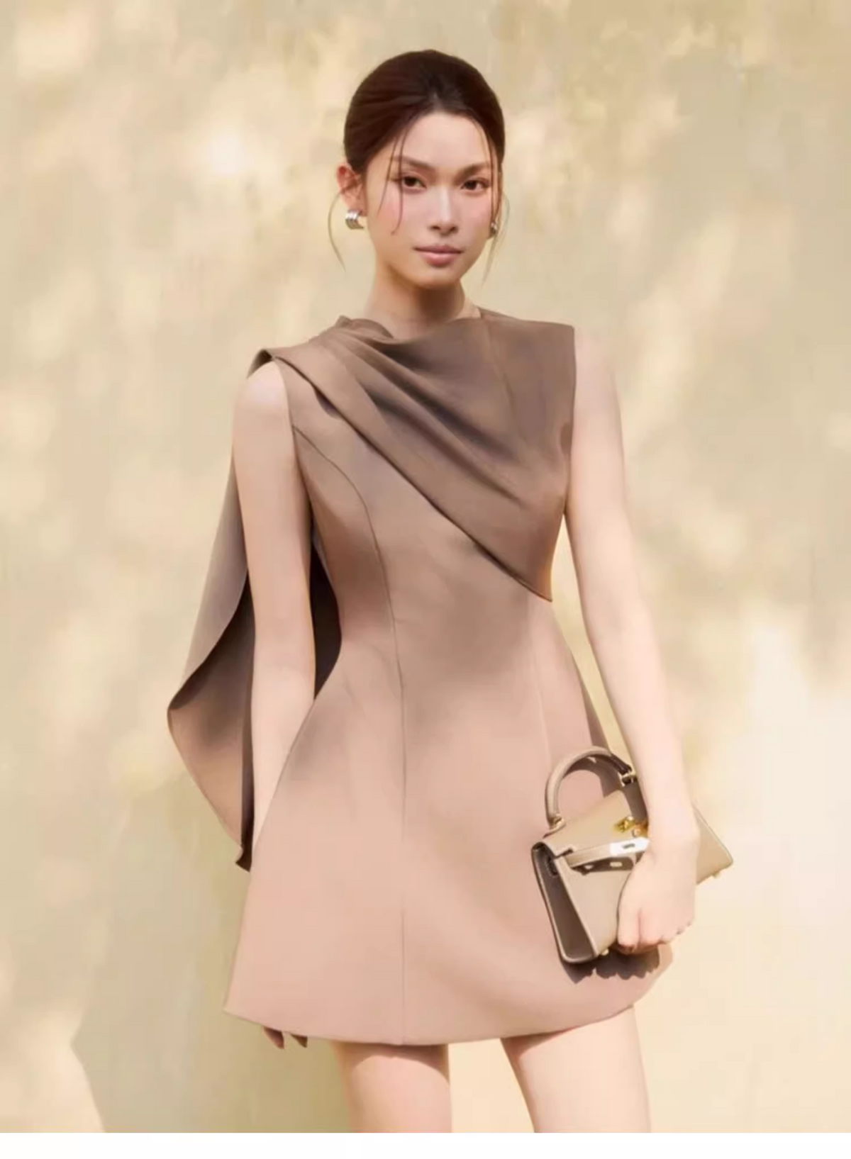 Elegant Light Brown Sleeveless Design A-line Satin Party Dress Homecoming Dress HZ1024