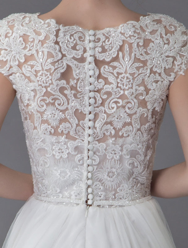 Beach Wedding Dresses Lace Tulle A Line Ivory Beaded Summer Bridal Gowns