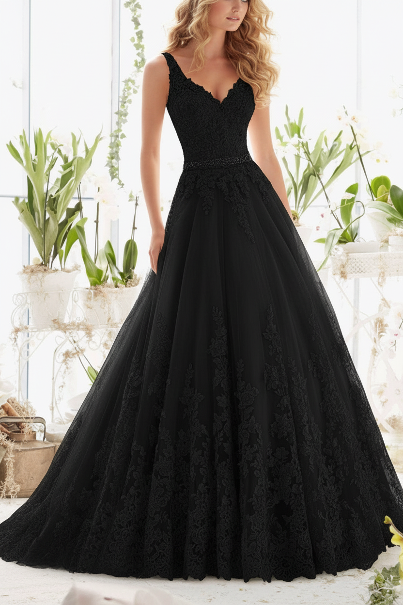 Wedding Dresses V Neck Sleeveless A Line Lace Beaded Sash Bridal Dresses With Train