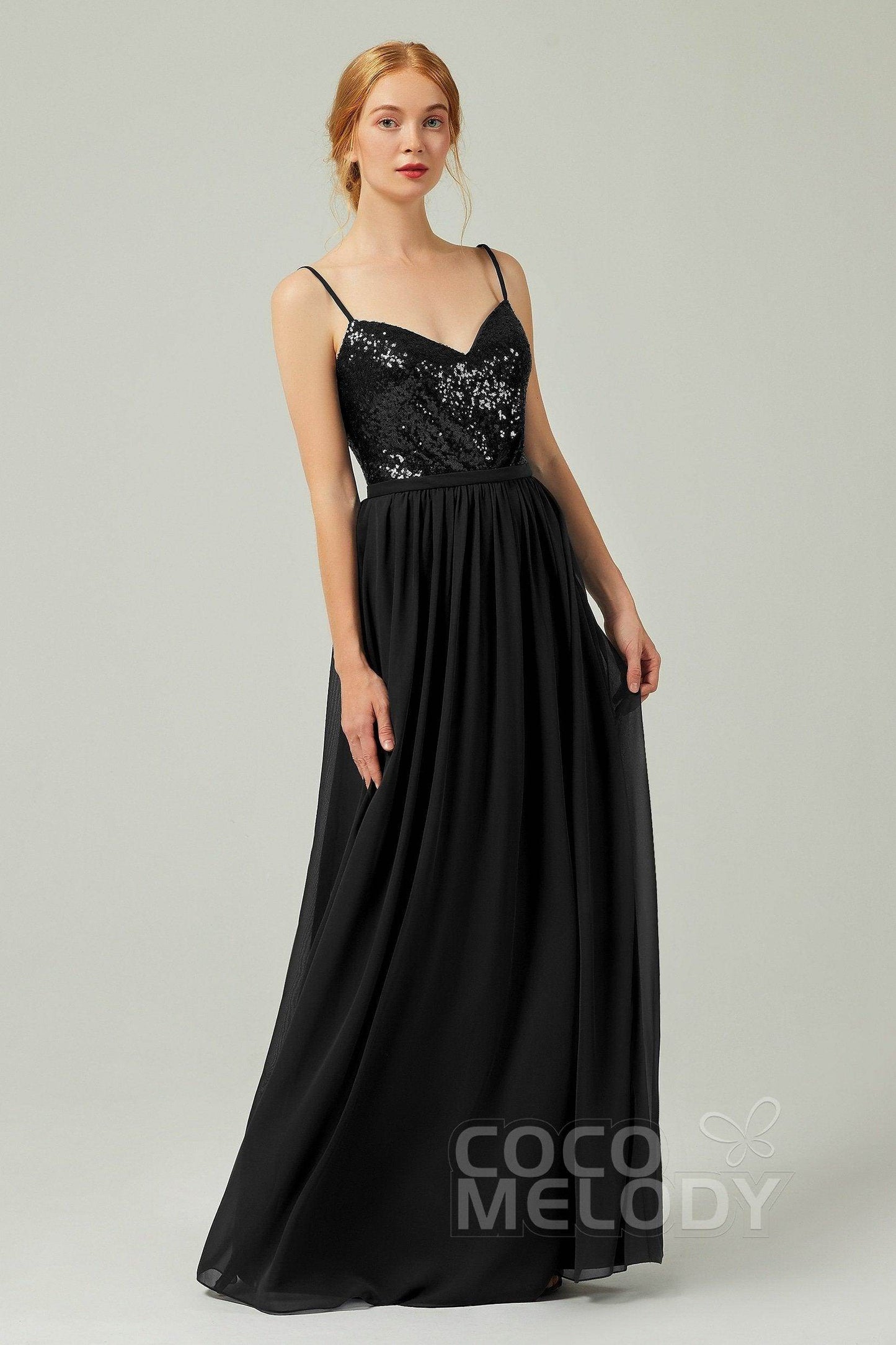 A-Line Floor Length Chiffon Sequined Bridesmaid Dress Formal Dresses CB0333