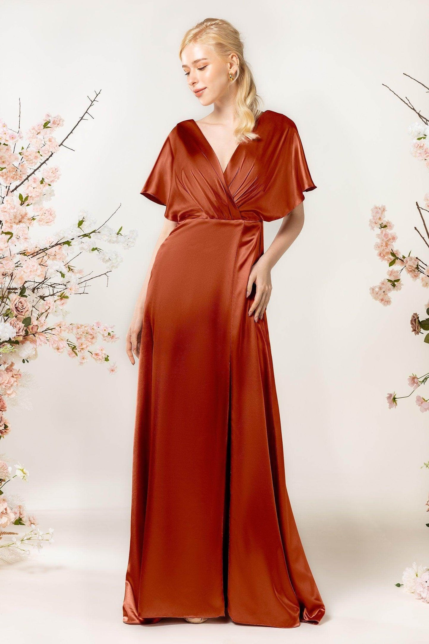 Sheath Sweep Luxe Satin Bridesmaid Dress Formal Dresses CB0505