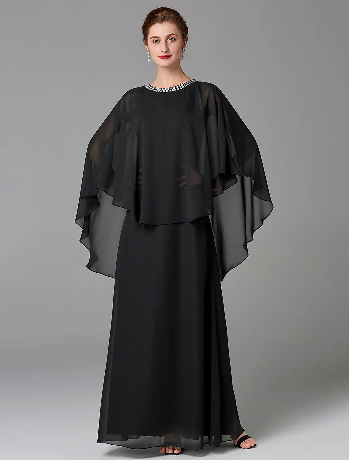 Aimishang A-Line Mother of the Bride Dress Wedding Guest Plus Size Elegant Jewel Neck Floor Length Chiffon Sleeveless with Beading Fall