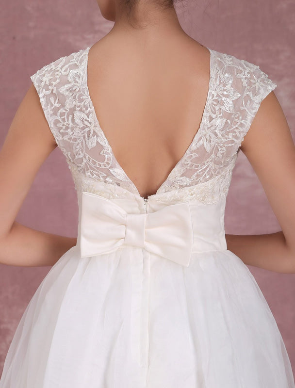 Elegant Round Neck Mini Wedding Dress