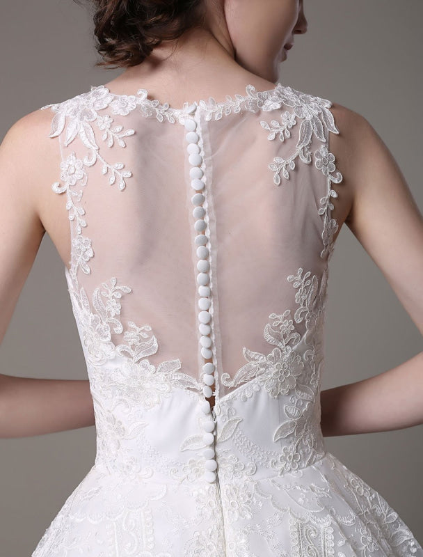 Exclusive Lace High-Low Wedding Gown Aline
