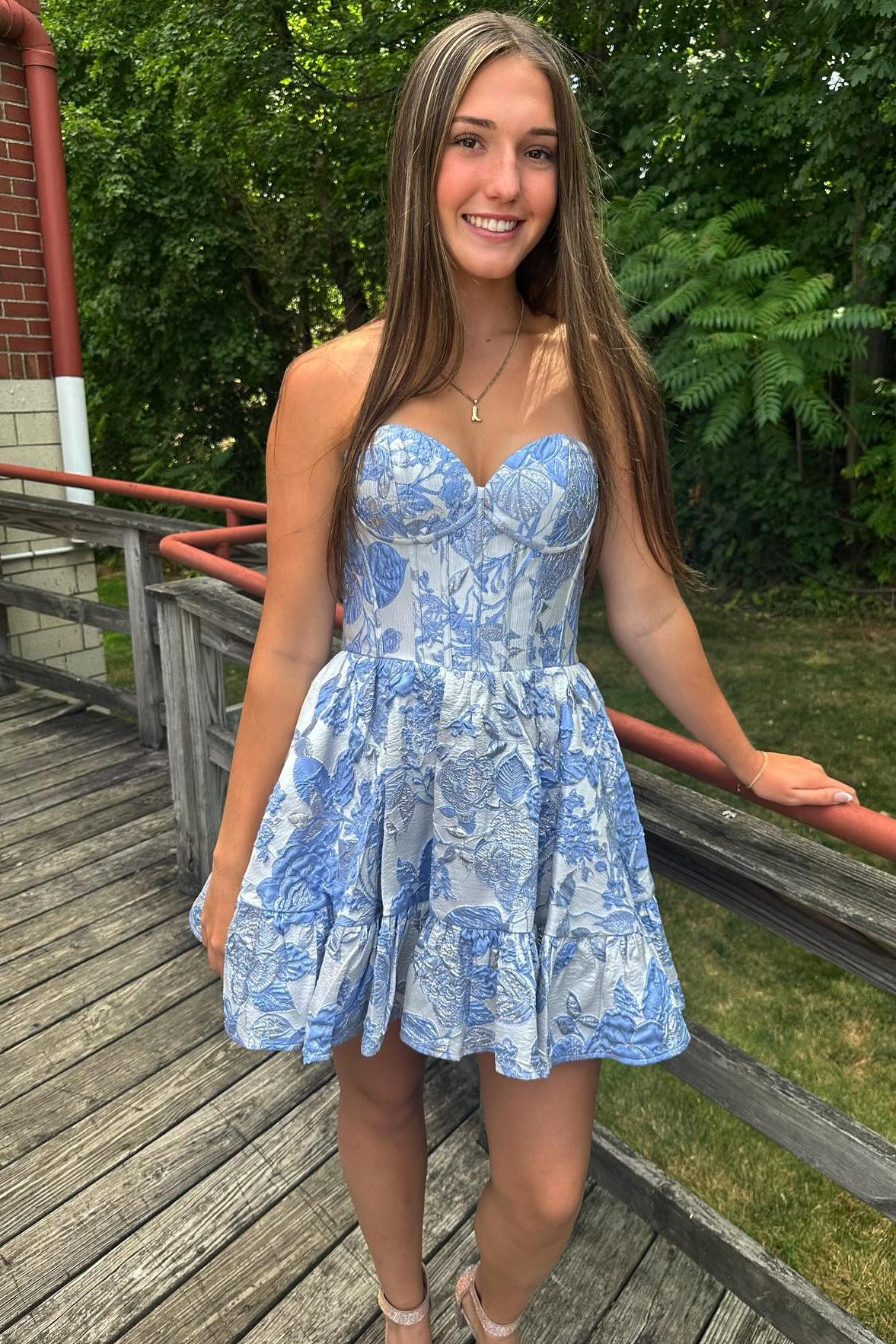 Jacquard Strapless A-Line Sweetheart Empire-Waist Sleeveless Homecoming Dress